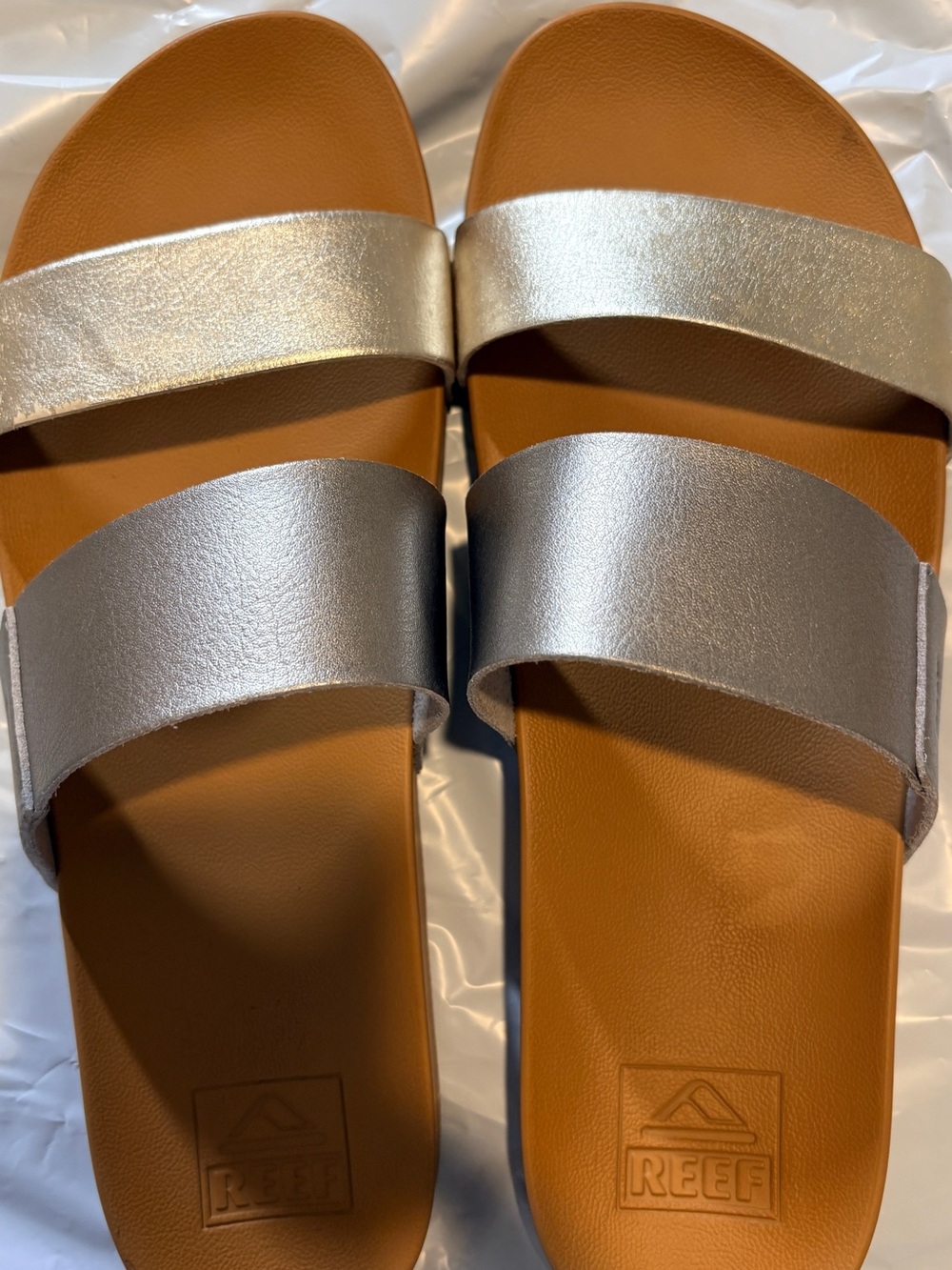 Reef Women Silver Metallic Double-Strap Slide Sandals